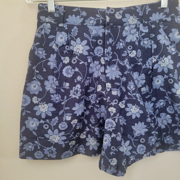 MNG Sz 8 Palermo 330 Shorts Floral Blue Linen Cotton Coastal Beachy Vacation NWT - Picture 6 of 12